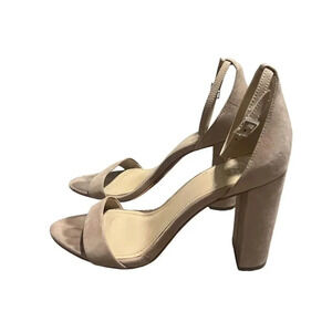 Vince Camuto Nude Suede Open Toe Ankle Strap Dress Block Heel Sandals Shoes 8.5